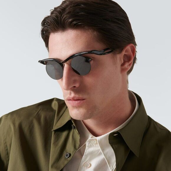 NEW Prada PRA24S 1AB5S0 Black Dark Grey Round Unisex Sunglasses 0PR A24S - Picture 1 of 15